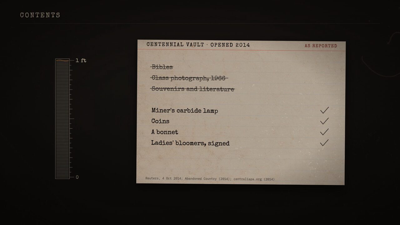 The capsule's contents as reported in October 2014. It had been due to come up on July 4, 2016.