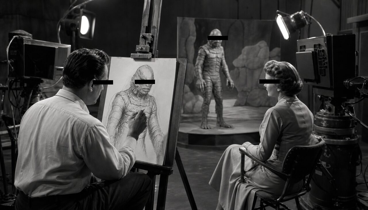 A studio artist drew the monster live from a witness description — four hundred miles from the hill. That sketch became the definitive image.