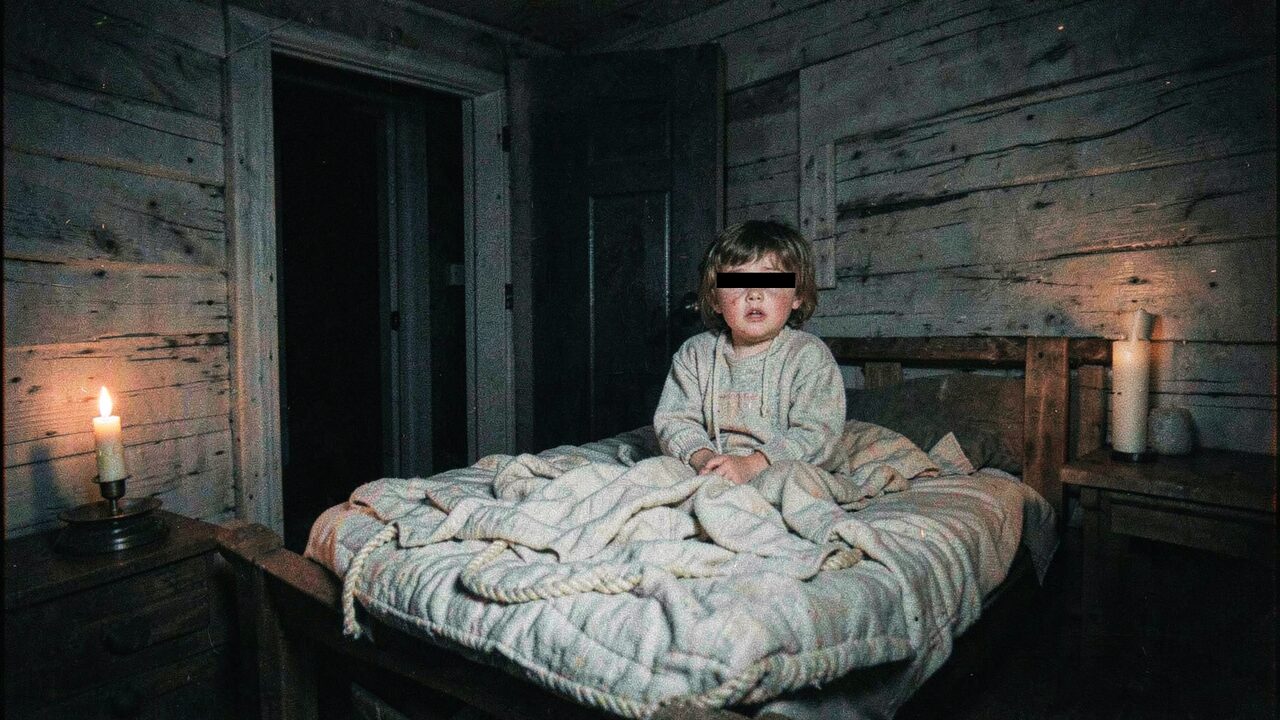 Two children share a bed in the dark. The survivors said their dead sister sat on their chests at night.