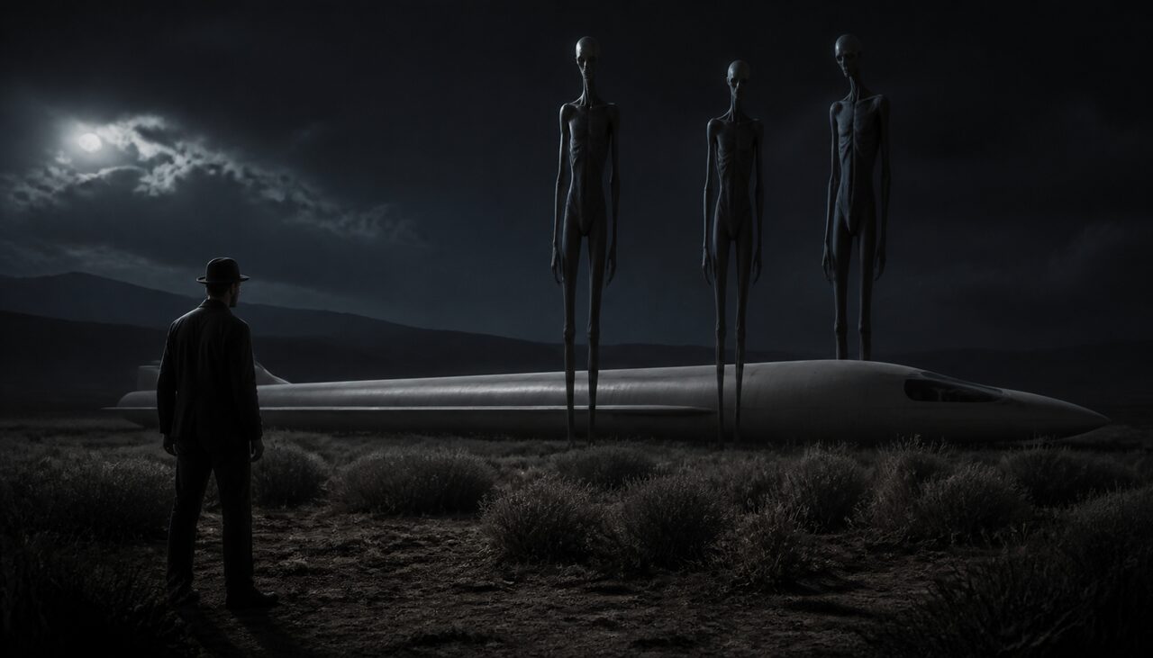 Shaw's account, near Lodi: three figures nearly seven feet tall, and a craft sitting on the ground beside a canal.