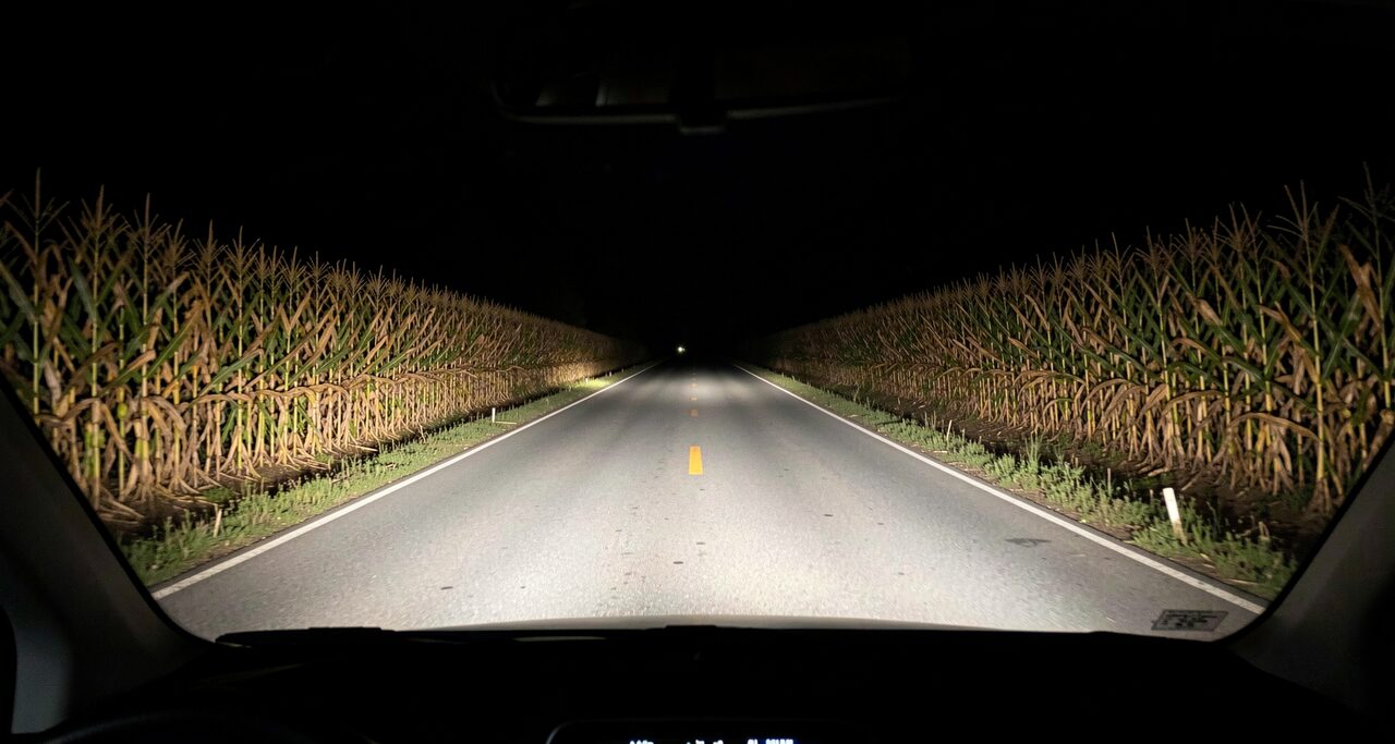Bray Road at night, present day, photographed from the driver's seat. The same road it's always been.