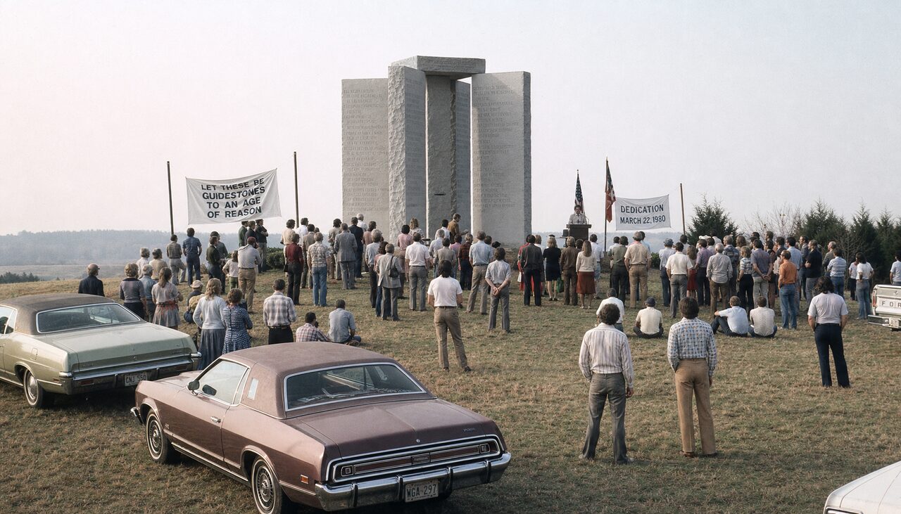 The unveiling, March 22, 1980. Several hundred people, one congressman, and a stone with opinions about the crowd size.
