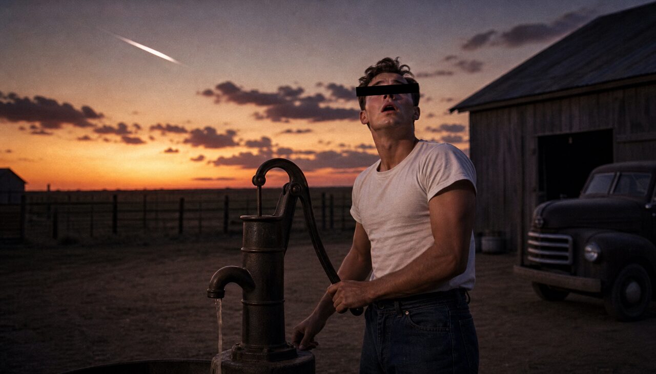 Billy Ray Taylor at the well, reporting a light in the sky. Nobody went to look.