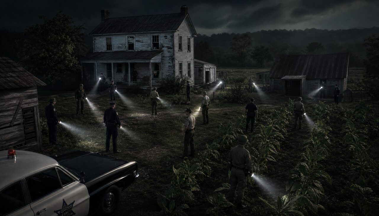 Sixteen officers swept the yard, the outbuildings, and the tobacco rows. The damage was real. The targets were not there.