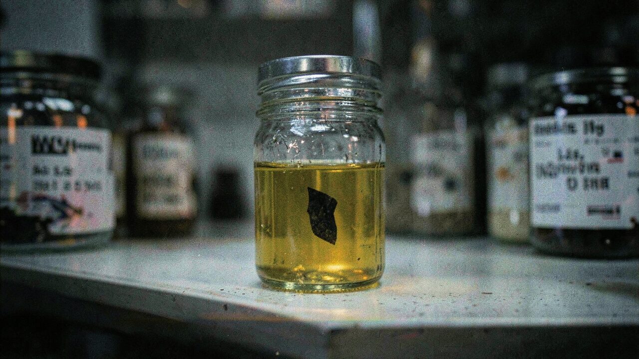 The surviving fragment, suspended in century-and-a-half-old glycerine. Goat-adjacent, and otherwise inconclusive.