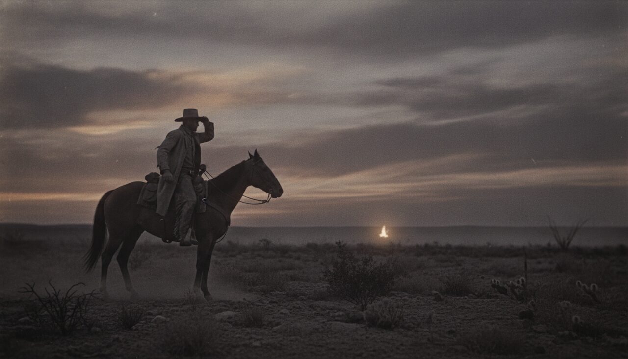 The 1883 origin: a cowhand who reportedly rode toward a campfire that was not there. The first time anyone wrote it down was seventy years later.