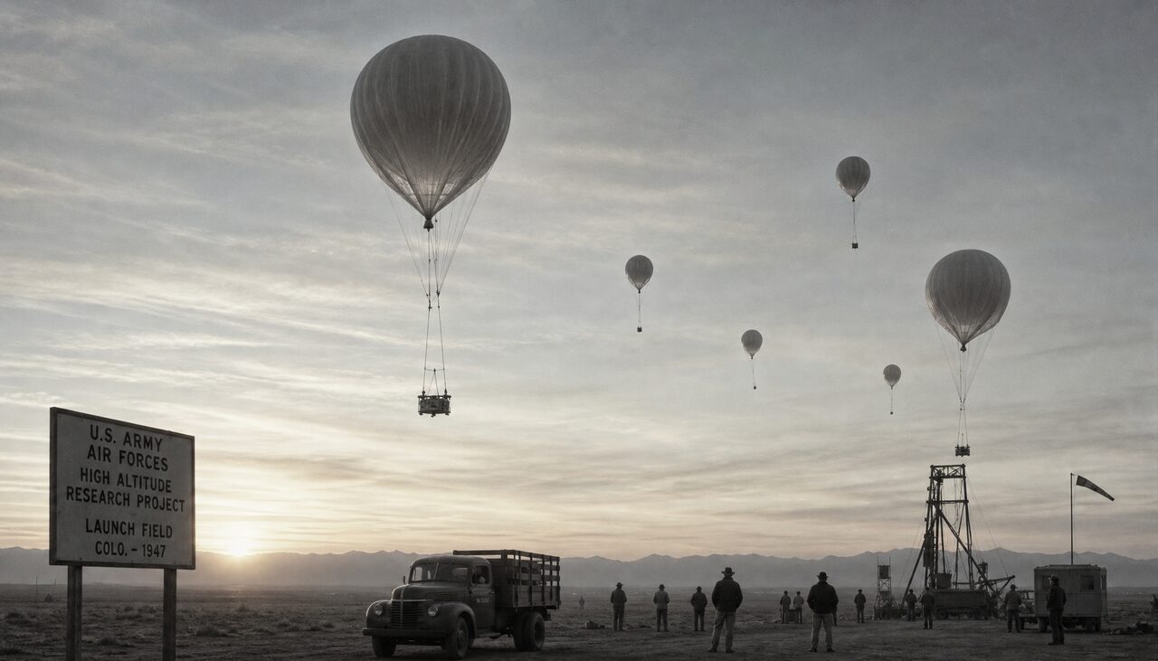 High-altitude balloons leaving the launch field, carrying microphones to the edge of the sky.