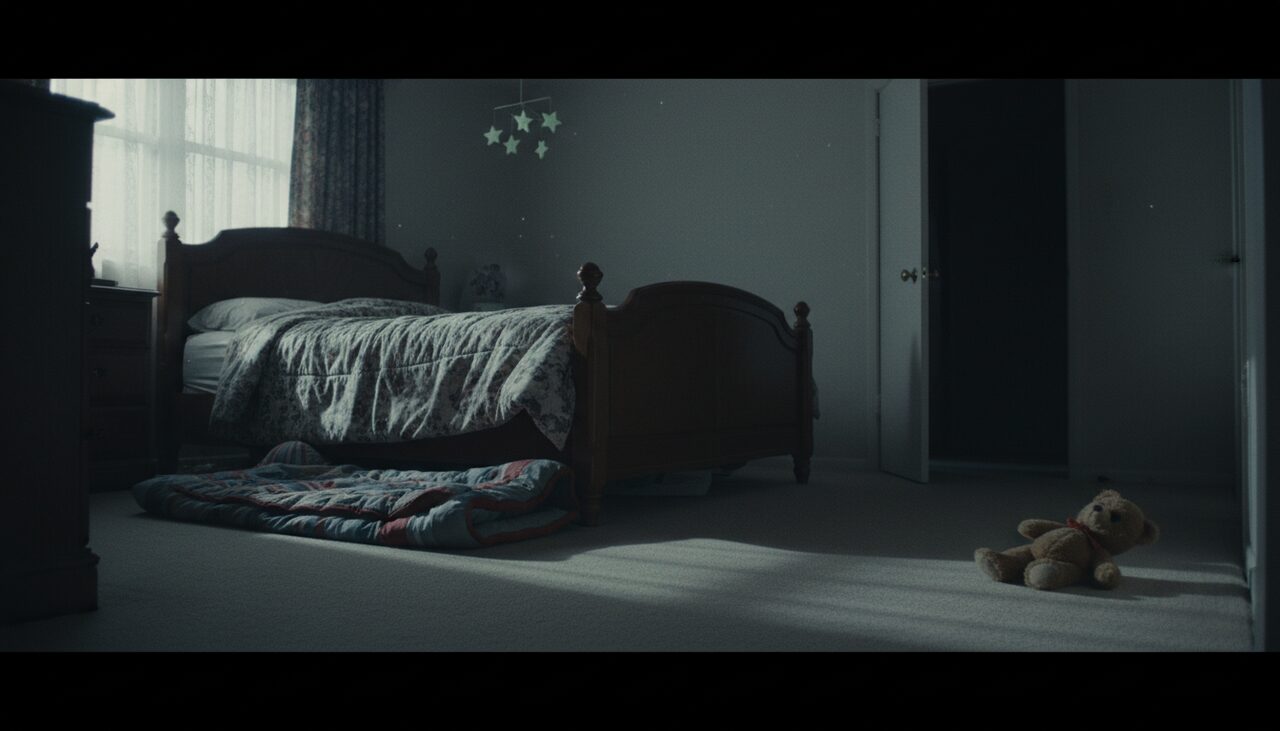 A sleeping bag at the foot of the parents' bed at three in the morning. A bedroom door left open, the light off. The new sleeping arrangement.
