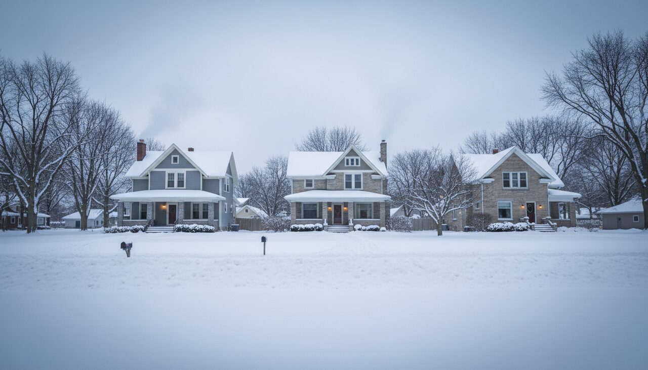 The street the next morning. Snow on the lawns, smoke from the chimneys. Whatever it was, it did not follow them.