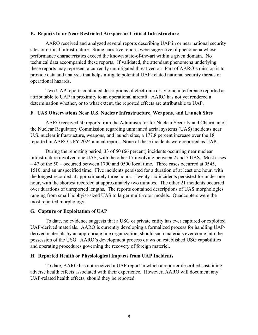 The FY2025 annual report, page 9: the threat-vector paragraph, and the two interference reports with no determination rendered.