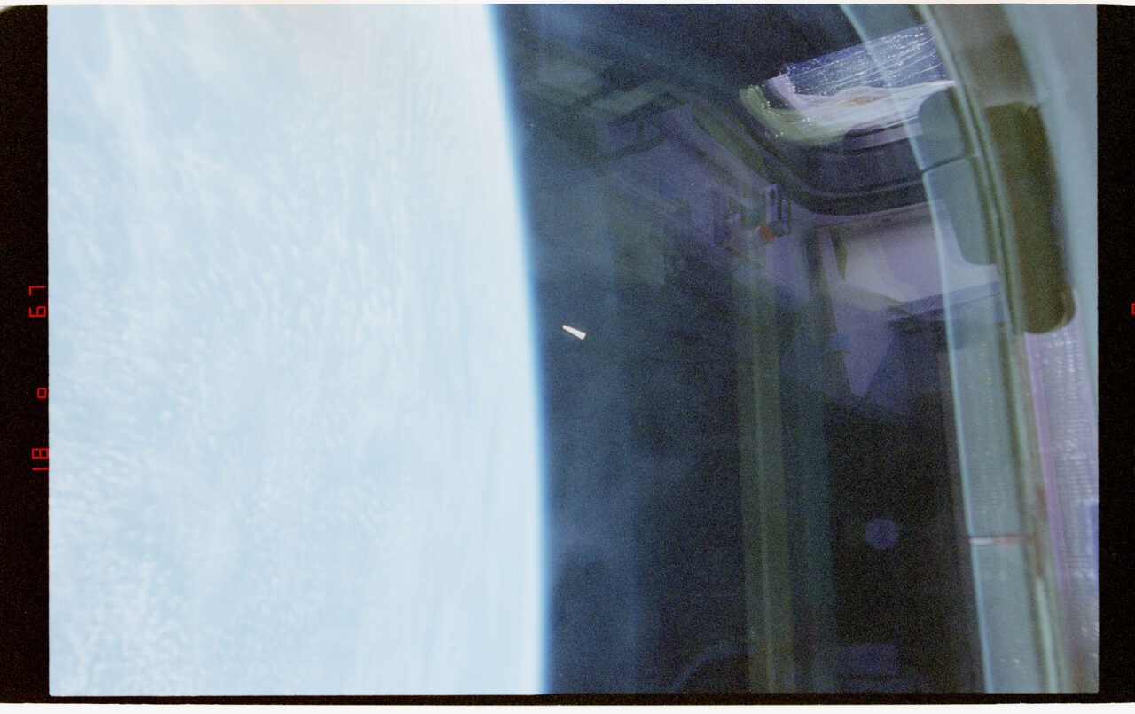 Low Earth orbit, from the archive's NASA holdings — the object marked in the frame.