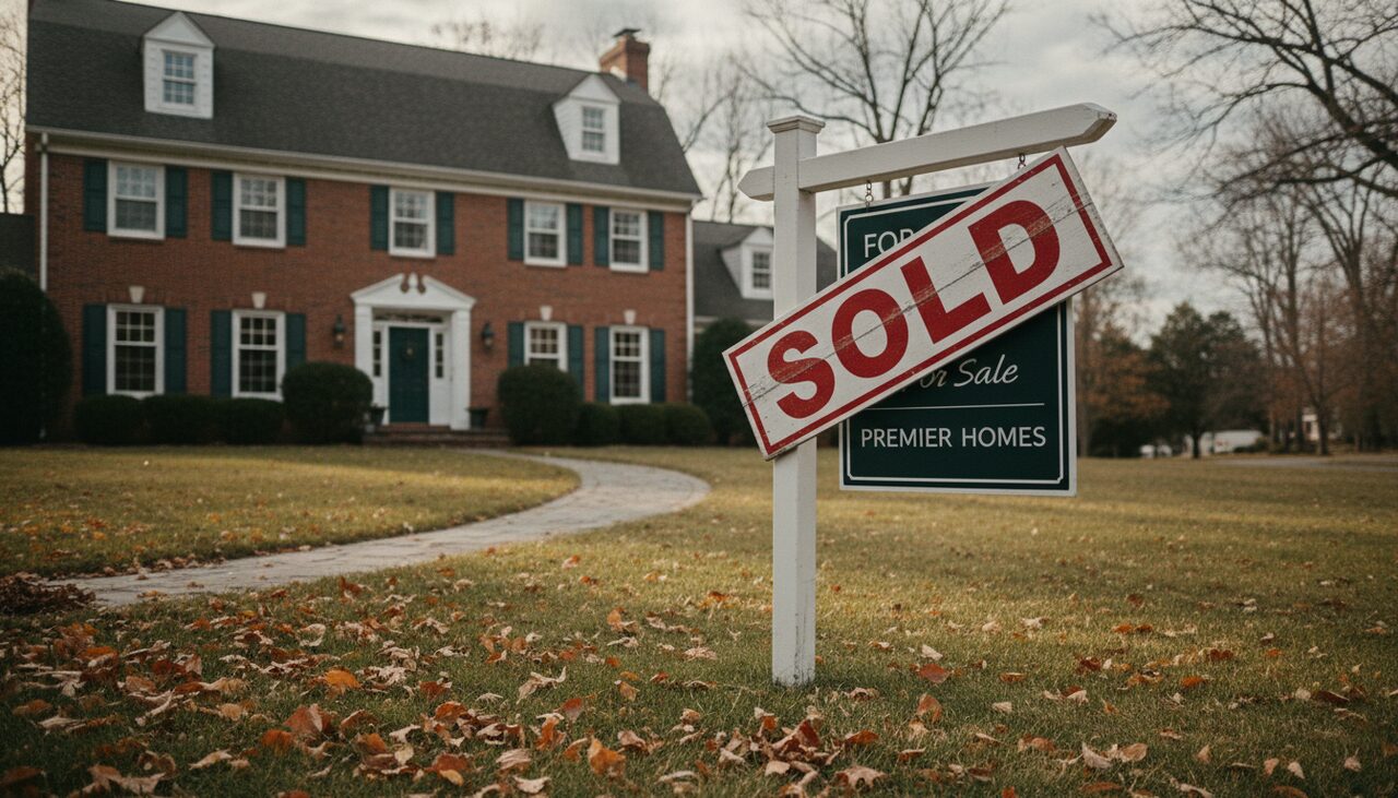 A "SOLD" placard over a real estate sign on the lawn. The Broadduses sold at a loss of roughly four hundred thousand dollars.