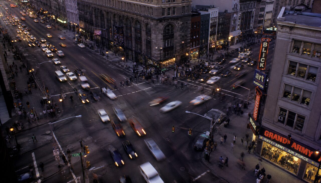 A Philadelphia intersection at rush hour. Somewhere in there is the install site.